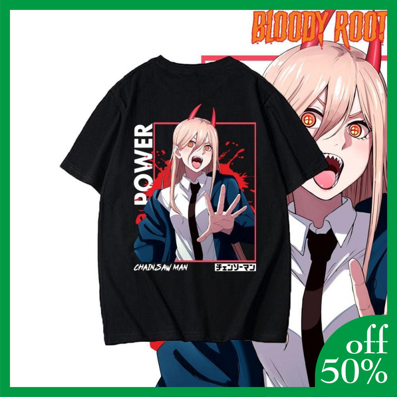 Kaos Anime Chainsaw Man Power / T-shirt Manga Japan Chainsaw Man Streetwear Atasan Pria Wanita