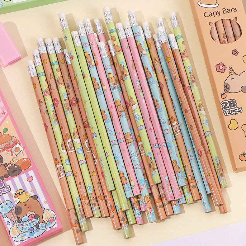 Pensil 2B Motif Lucu / 10 pcs pensil / Capybara Astronot Labubu Colorful / Pensil Anak Karakter