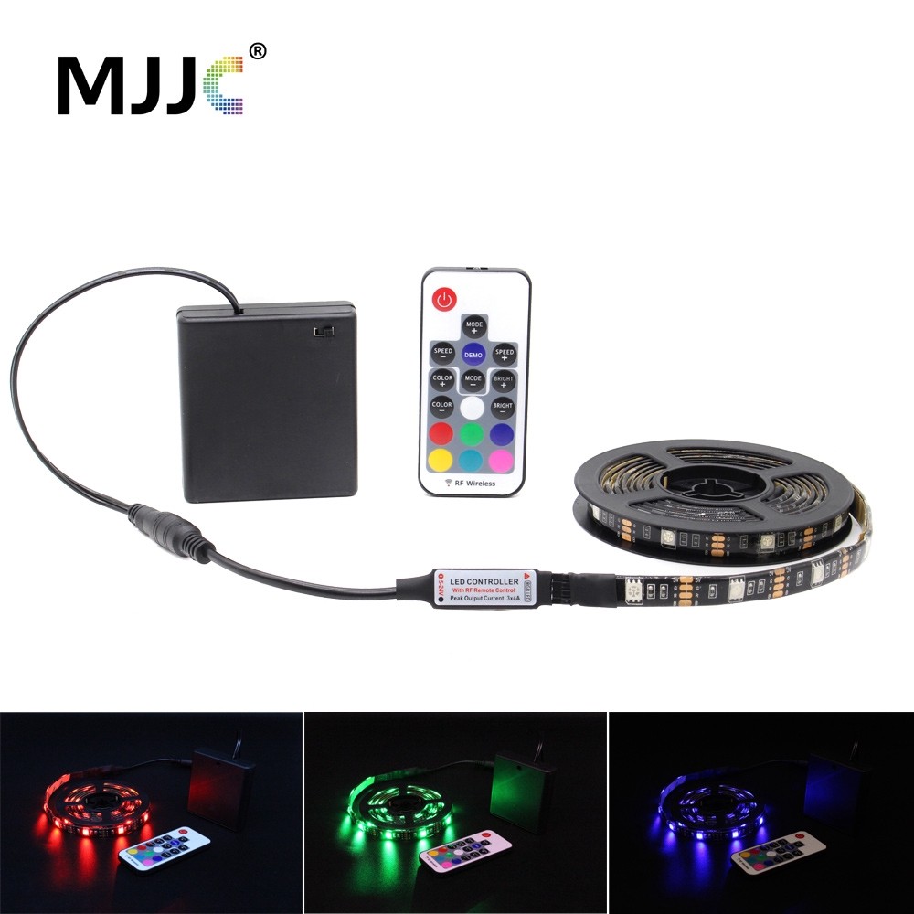 Lampu Strip LED RGB Ribbon Bertenaga Baterai SMD 5050, Tahan Air, Kontrol Jarak Jauh IR RF, Ditenaga