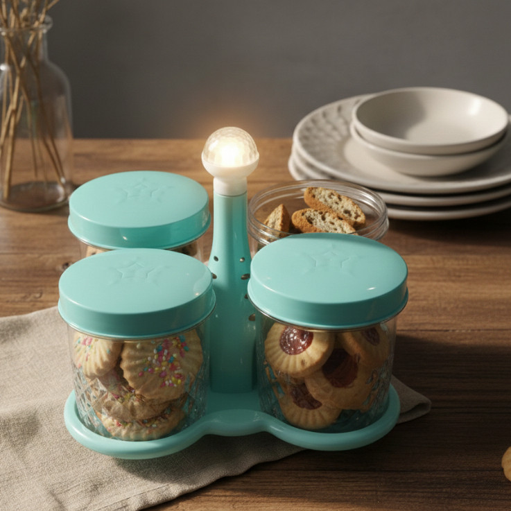 Toples Kue Plastik Universal Daun | Toples Kue Lebaran Set 4 + Tatakan | Ukuran Besar/Kecil | Toples