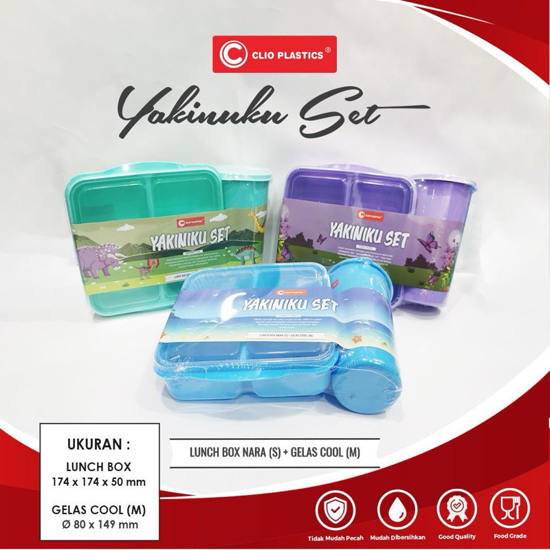 Yakiniku set plastik murah / lunch box + botol minum murah / Souvenir Clio