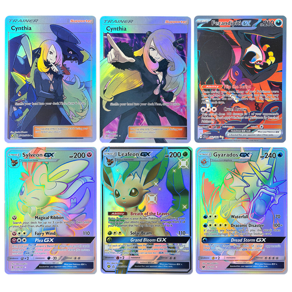 PKM Cards Holographic Sylveon GX Cynthin Gyarados GX Fezanpiti EX Hobbies Rare Collection Battle Car