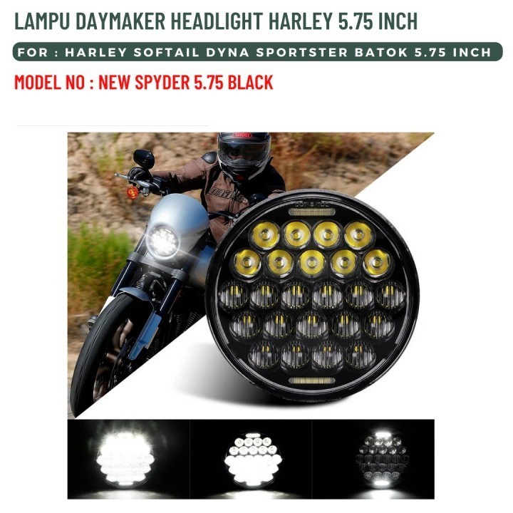 Lampu Daymaker Headlight 5.75 Inch Harley Softail Dyna Sportster Model NEW SPYDER 5.75 BLACK - OLA