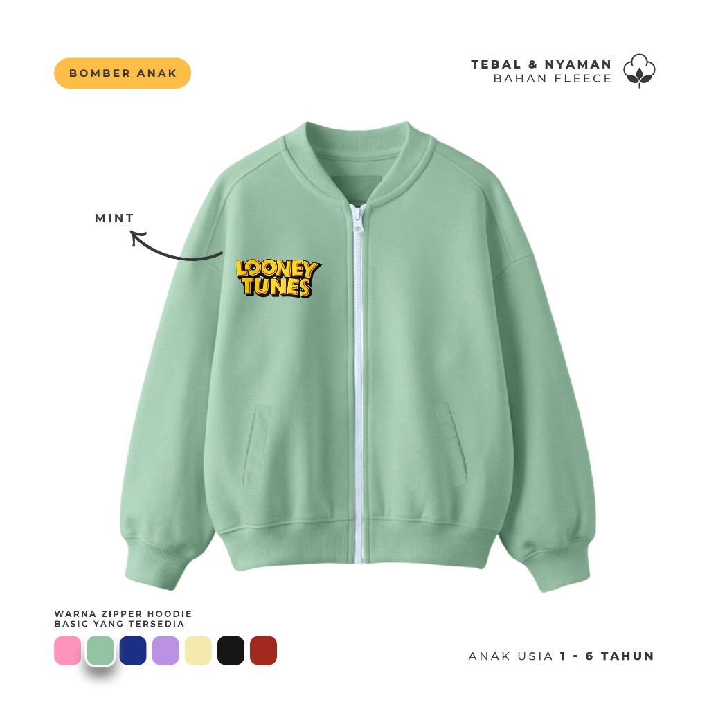 Ulakids Bomber Zipper Jacket / Jaket Bomber Loney Tunes Kucing & Tweety Anak 1-6thn Hoodie Josss