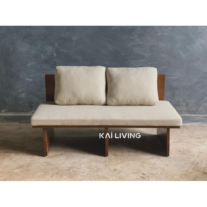 sofa tamu custom minimalis kayu jati solid finishing sofa cafe santai dekorasi ruang interior custom