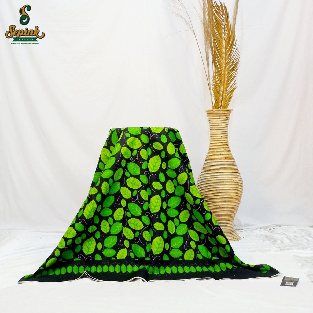 Sepiak Belitong Kain Batik Cetak Kain Premium Daun Simpor Hijau Hitam