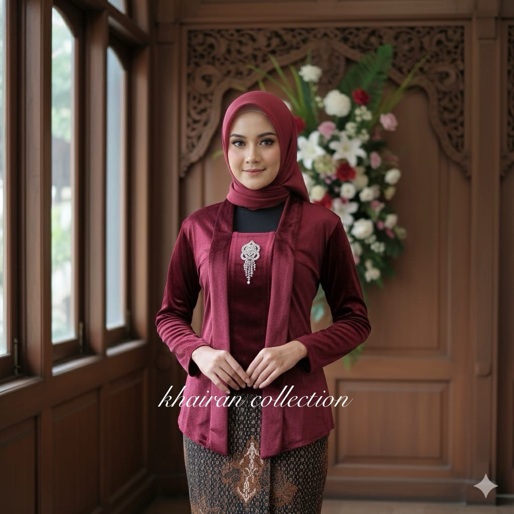 Kebaya Bludru Premium | Kebaya Kutu Baru Bludru Polos - Atasan Bludru Wanita - Kebaya Kondangan 2025