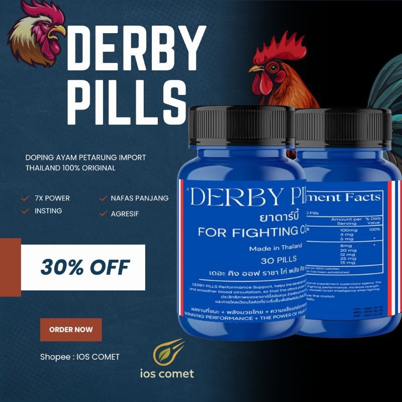 DERBY PILLS BIRU ORIGINAL DOPING BOOSTER VITAMIN AYAM ADUAN PETARUNG BANGKOK SAIGON IMPORT THAILAND