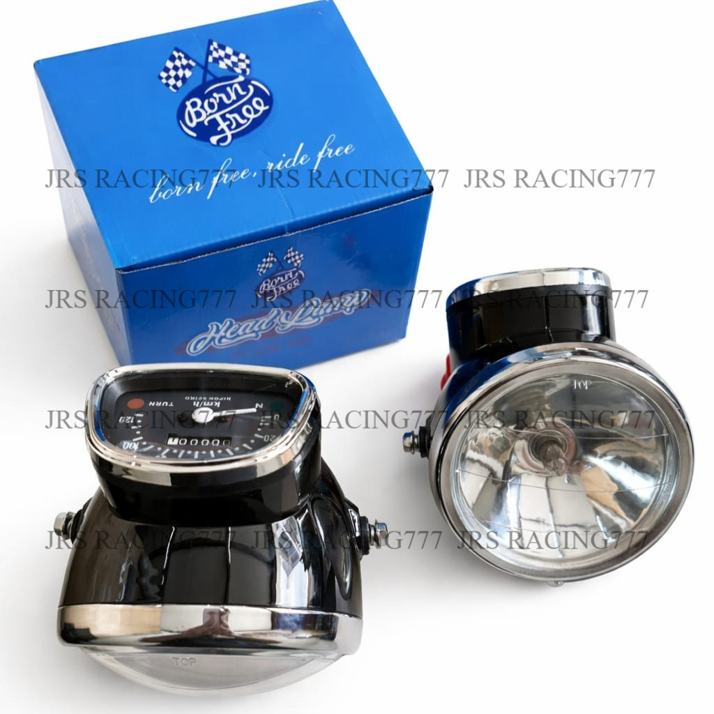 Lampu Depan CD90 Hitam + Speedometer Bornfree – Headlamp Motor Custom Klasik Set