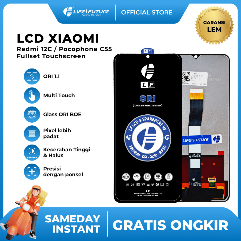 [LCD LIFE FUTURE] - (GARANSI LEM) LCD Xiaomi Redmi 12C / Pocophone C55 Fullset Touchscreen LCD LF GR