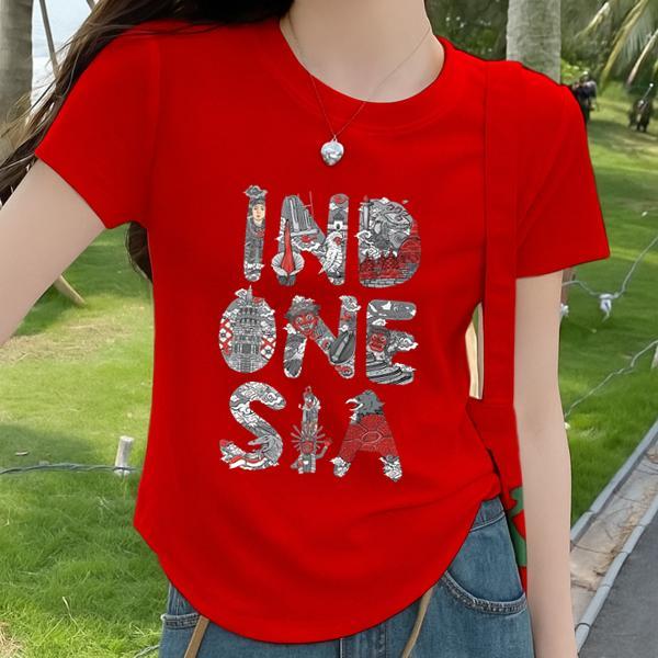 Kaos Wanita 17 Agustus Model Oval Lengan Pendek - Baju Merah Edisi Hari Kemerdekaan INDONESIA - Baju