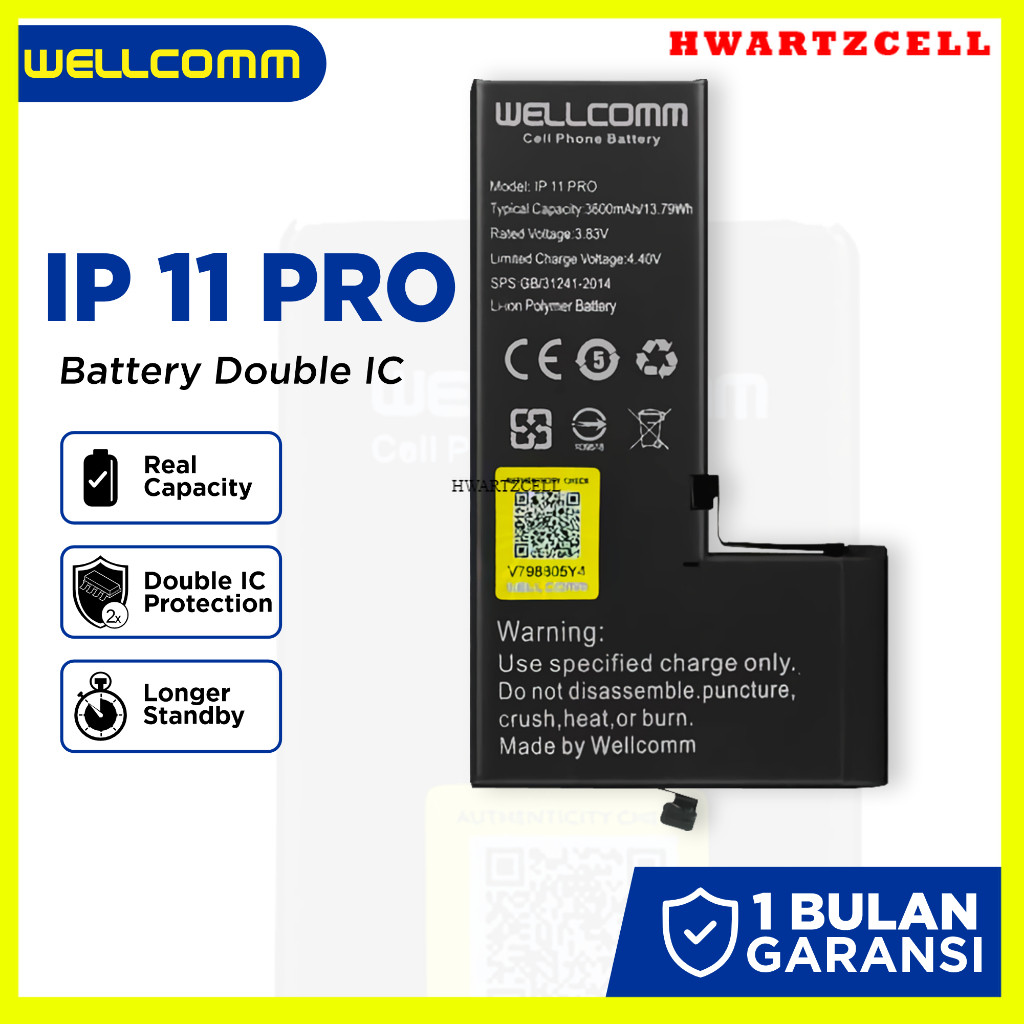 [HWARTZ] Wellcomm Baterai iPhone 11 Pro Double IC GARANSI 1 TAHUN ORI
