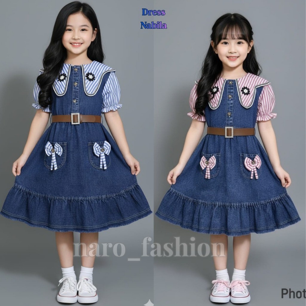 ANAKU..ID Midi Dress Jeans Nabila  Dress Anak Perempuan Keginian 3-10 Tahun - Gamis Anak Impor Mewah