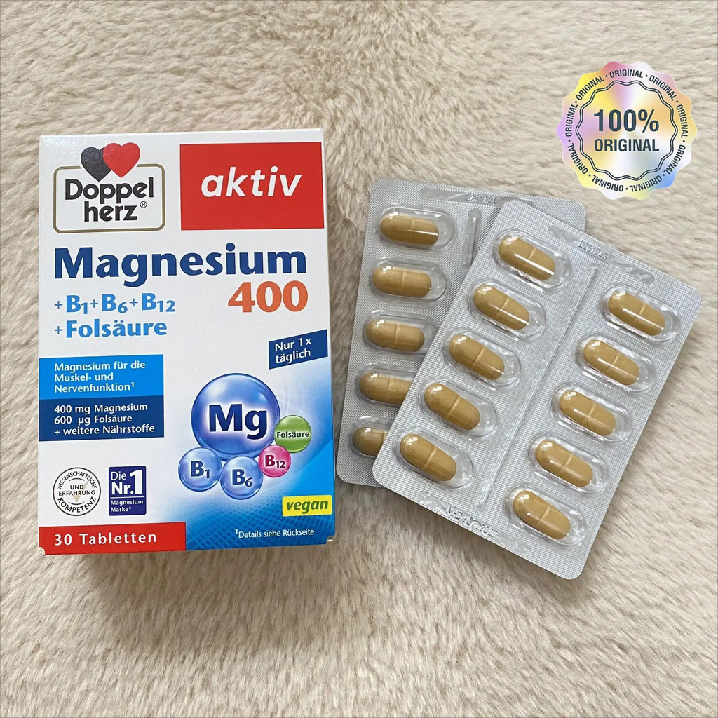 Doppelherz Magnesium 400 + B Complex (B1 B6 B12) + Asam Folat - 1 Box 30 Tablet
