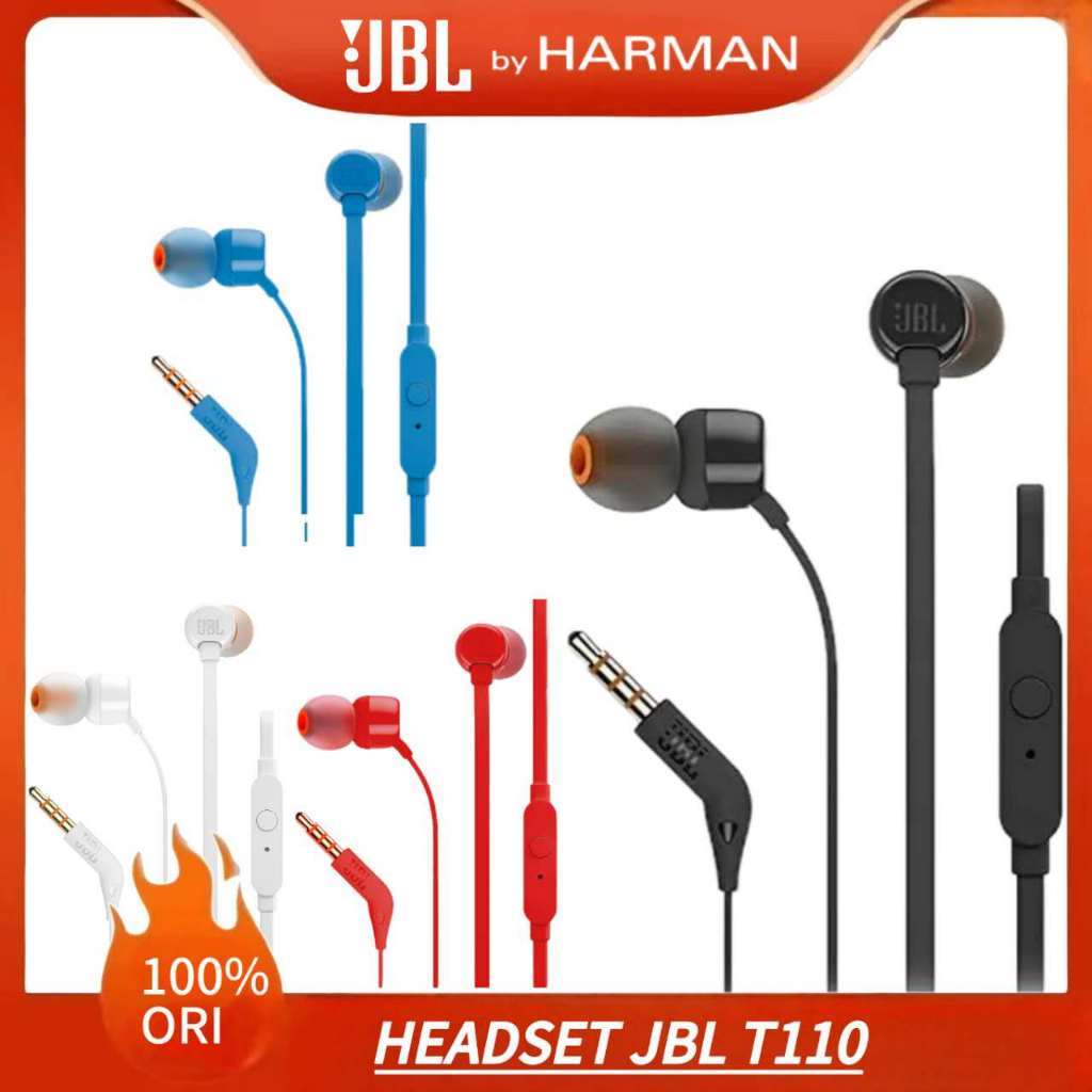 (Stellart) Headset JBL Tune T110 Kabel Jack 3,5mm Handsfree Bass Handset Earphone Original 100%