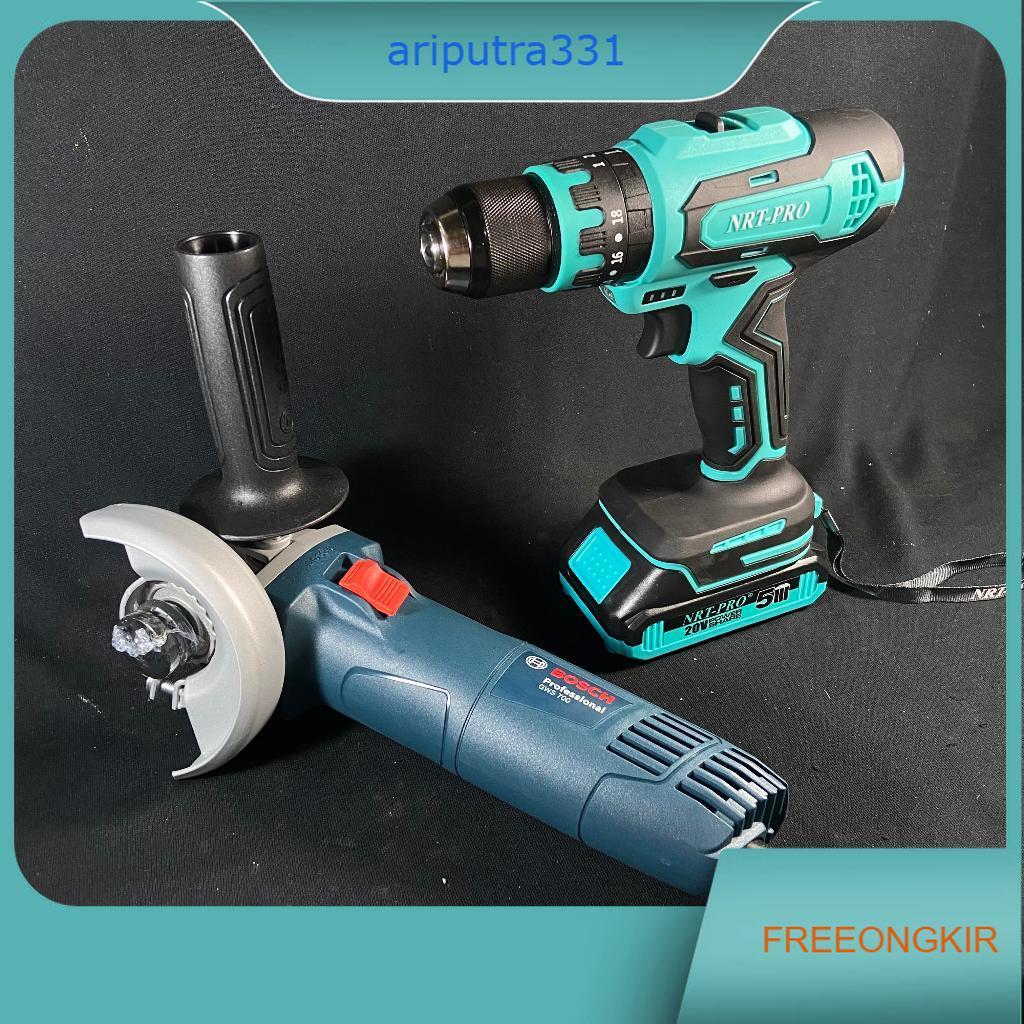 Paket Mesin Gerinda Tangan BOSCH GWS 700 Angle Grinder 4 Inci + Mesin Bor Baterai Impact Drill NRT-P