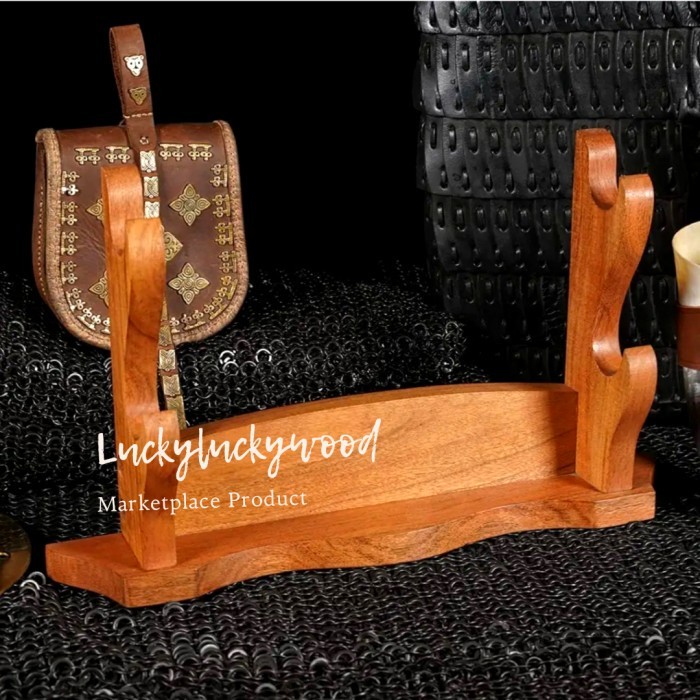 Dudukan stand kayu katana boken display sword 2 susun luckysword