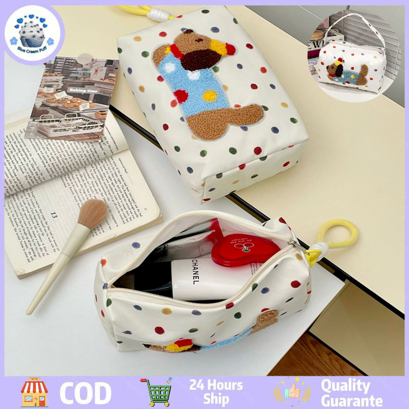 Mini Tas Kosmetik Travel Kawaii Yang Lucu/Tas Riasan Anjing Polka Dot/ Tas Kosmetik Wanita/Tas Make 