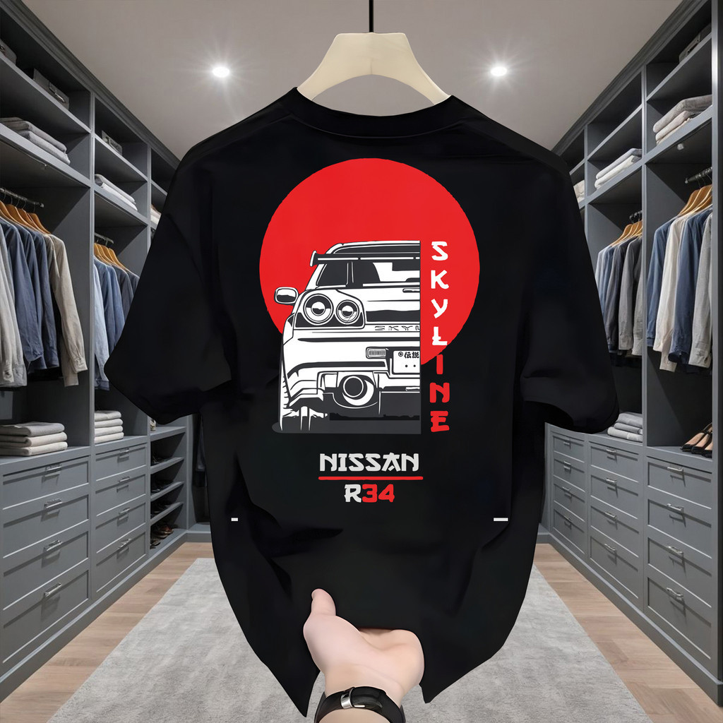 Baju Kaos Pria Distro Nissan Skyline R34 JDM Mobil | Oversize Cotton Combed 24s Keren