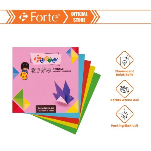 Origami 2 sisi Ukuran 14x14 Forte / Origami forte / Origami 14x14 / Origami 10 warna / Kertas Craft 