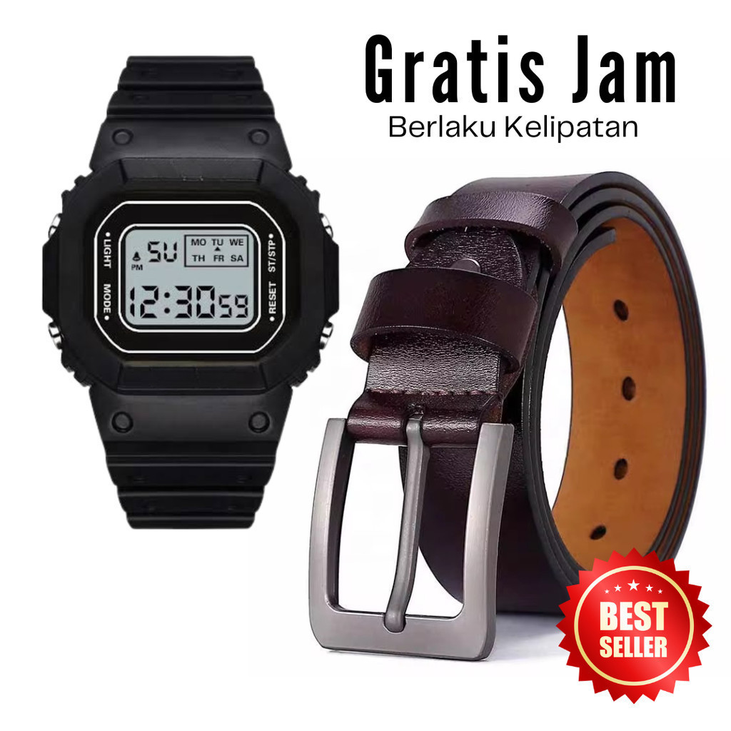 PROMO GRATIS JAM TANGAN  Ikat Pinggang Pria Tali Kulit Import Panjang 120cm #JM-015