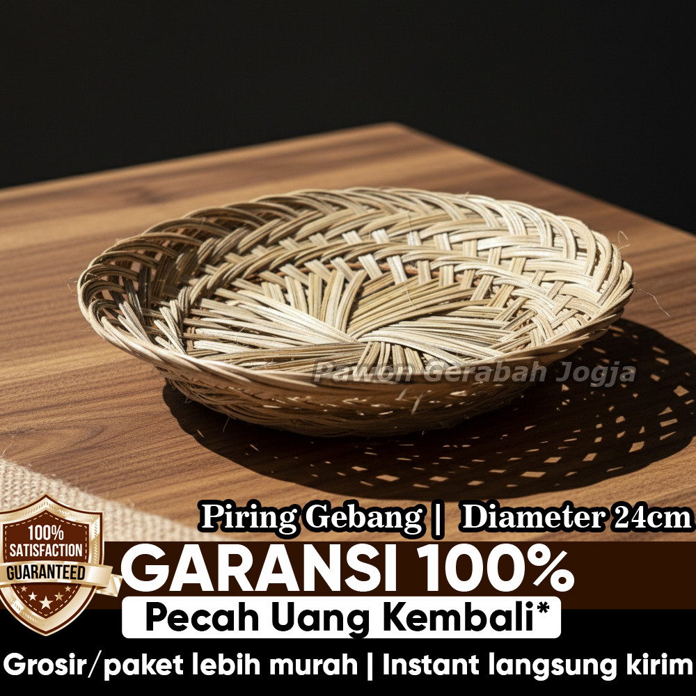 Pawon Gerabah | Piring Gebang Anyaman Daun Gebang 24cm Alas Sajian Makanan Kering Tradisional | Lidi