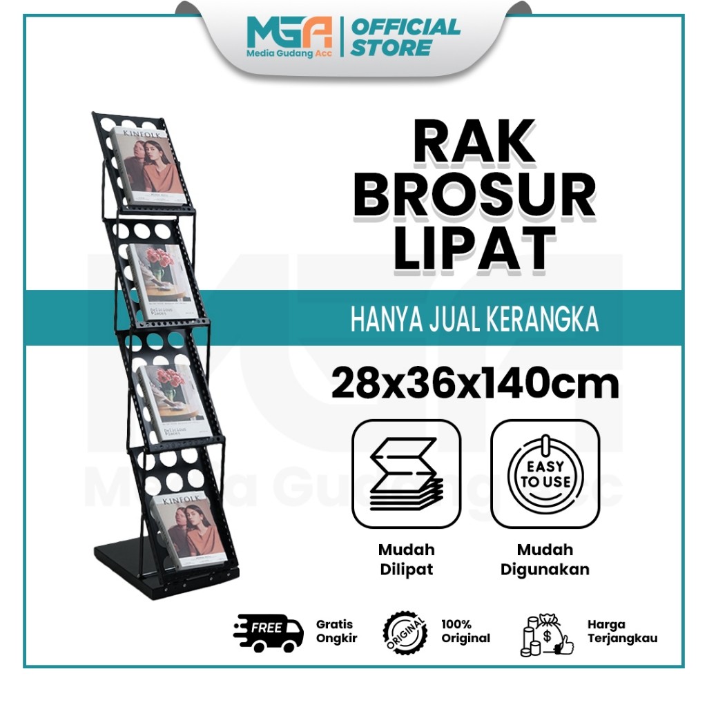 Rak Brosur Lipat 4 Susun / Rak Majalah Display Portable / Rak Pameran Besi Lipat