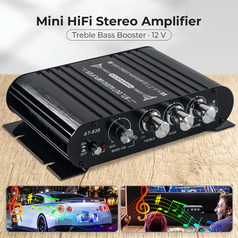 Mini HiFi Stereo Amplifier Treble Bass Booster 12V - Sound System Booster - Treble Bass Booster - Mi