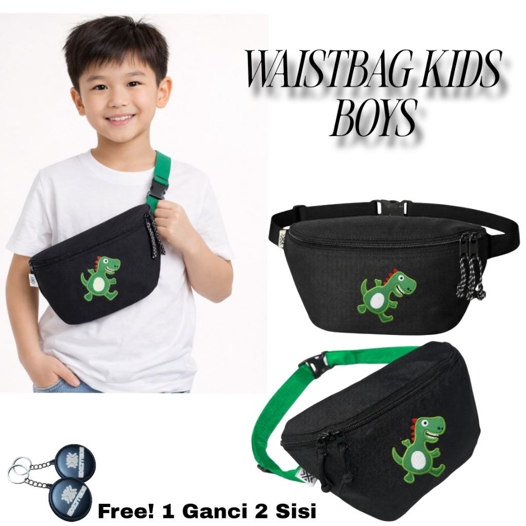 Tas Selempang Anak Laki-Laki Motif Dino Waist Bag Kids Boy Keren Tas Pinggang Anak
