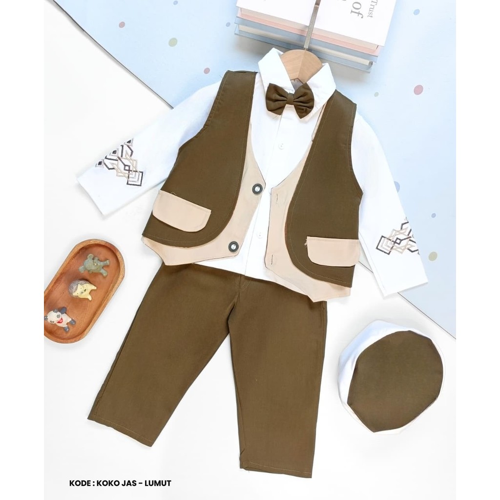 Baju Koko Bayi Laki Laki Set Jas  / Baju Muslim Bayi Lebaran / Usia 6 Bulan-3 Tahun