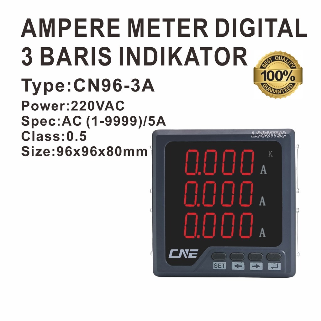Ampere Meter Digital 96x96mm 3 Phase Current Meter Power Meter