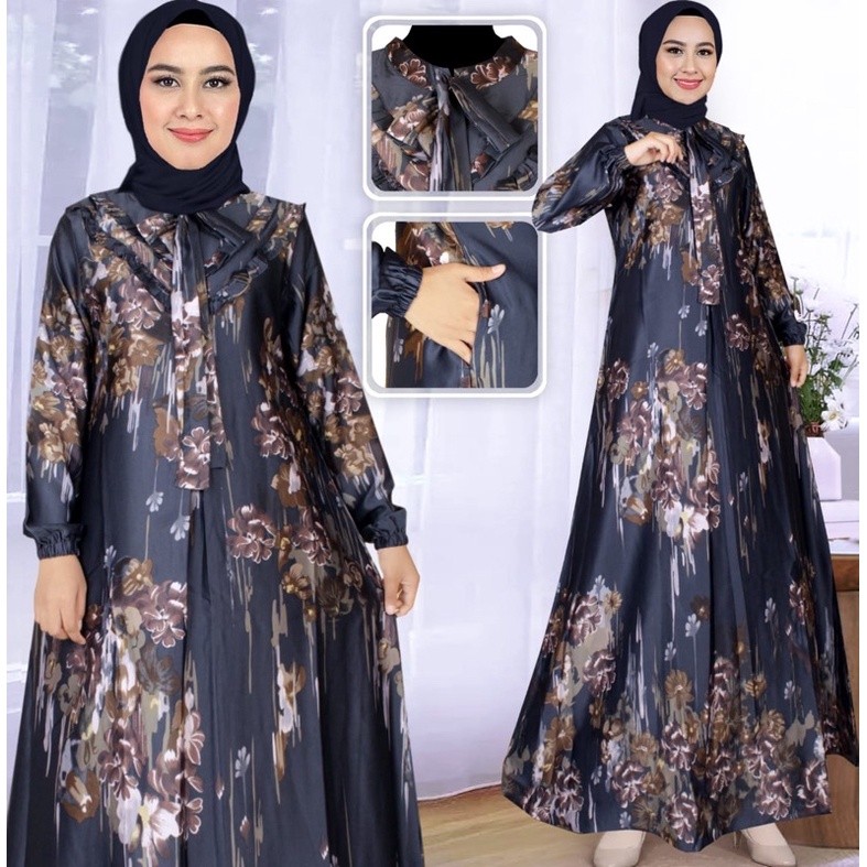 ( READY JUMBO )Gamis Motif Terbaru /Gamis Pesta Silk premium /Gamis semi sutra/Gamis silk premium | 