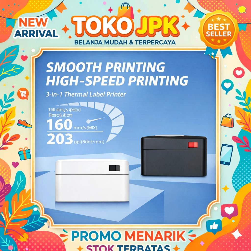 ZJiang 9250-L Printer Label Thermal 110mm USB Bluetooth Support Android iOS Cetak Resi Barcode Super