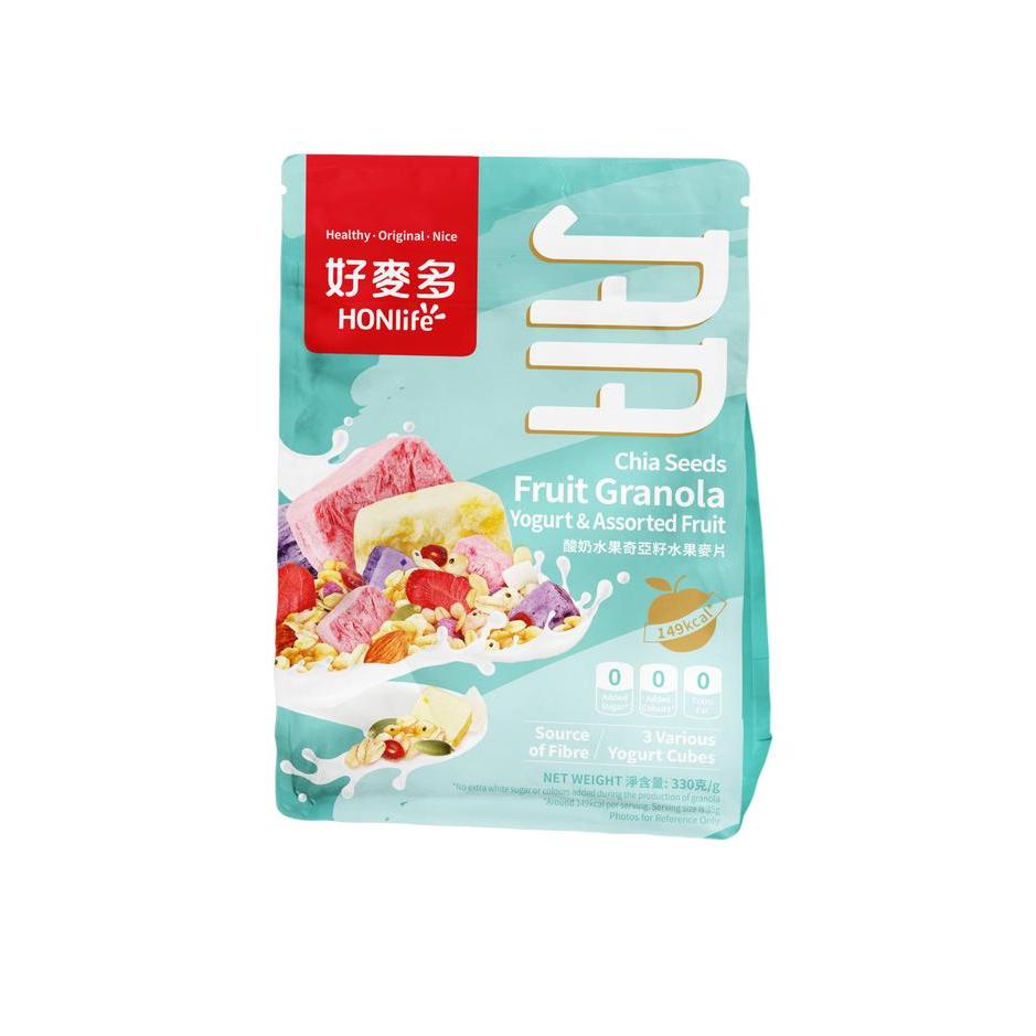 Best Seller Honlife Cereal Fruit Yogurt Diet Granola 330 GR | Sereal Chia Seed Oatmeal Peach Strawbe