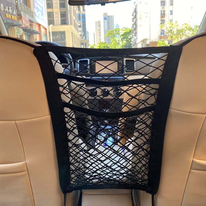 Car Storage Net Bag Between Seats Car vider Pet Barrier Stretchable Elastic Mesh Bag Organizer Auto 