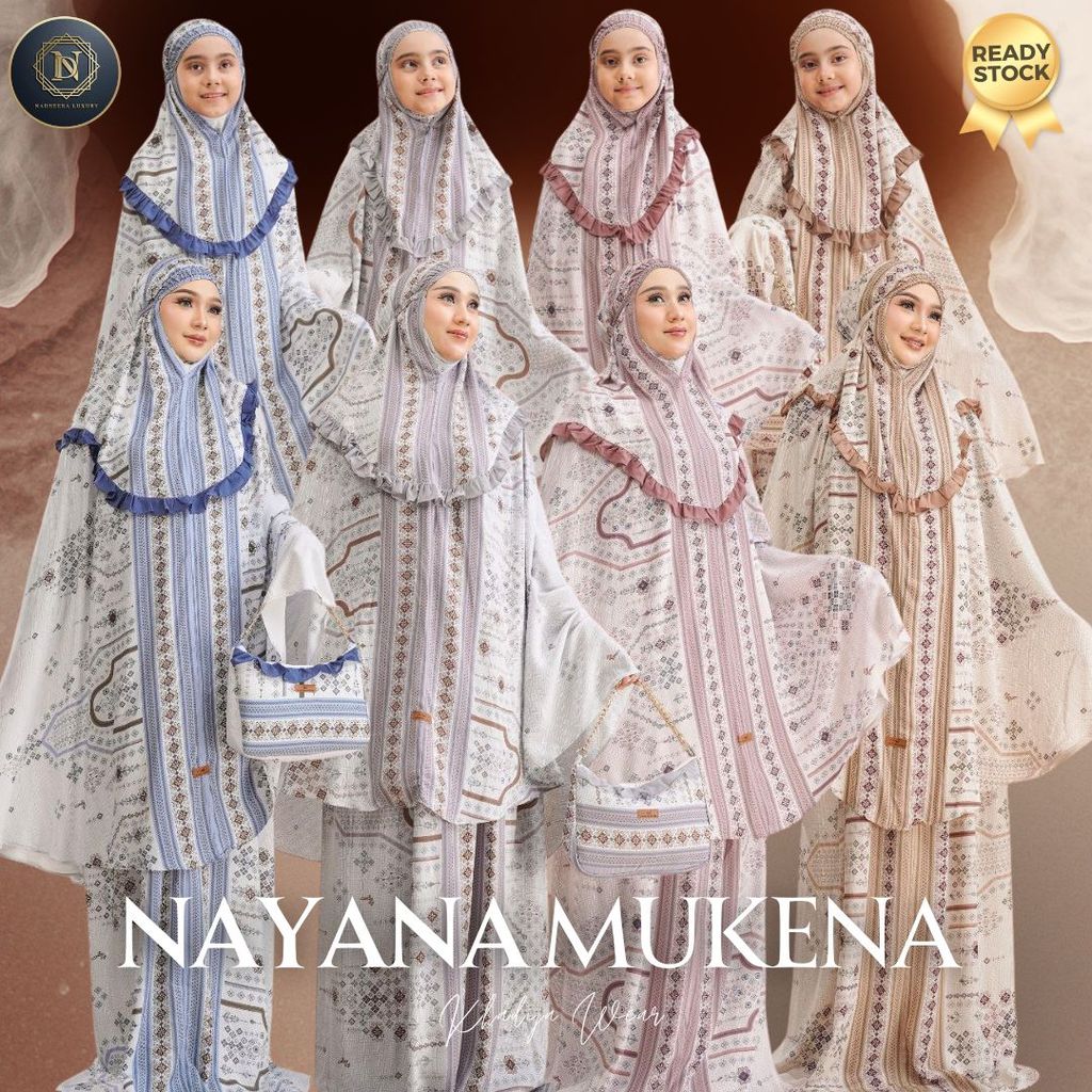 [BISA COD] NAYANA MUKENA NADHEERA LUXURY RAYON PREMIUM MOTIF PRINTING MUKENAH MOM KID COUPLE SET NAY