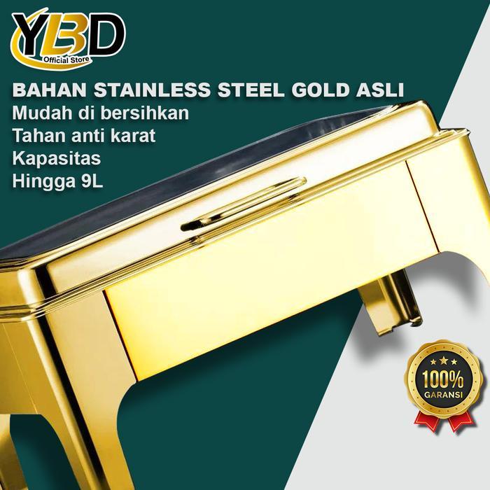 Rolltop Segi Kaca besar Catering Stainless Steel 9 L / tempat prasmanan / set tempat lauk dan sayur 