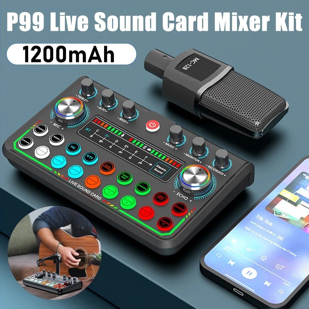 Mixer Audio External Sound Card Live Streaming Karaoke Bluetooth Noise Reduction Voice Changer Efek 