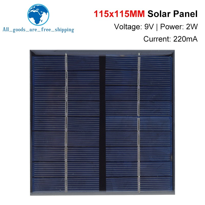 9V 2W 220MA Solar Panel 115X115MM Mini Solar System Y For Battery Cell Phone argers Portable Solar C