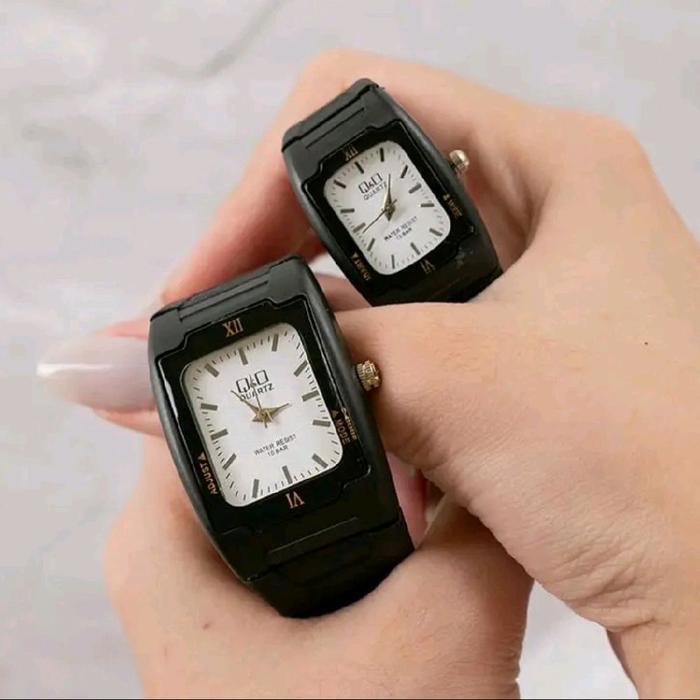 Jam Tangan Pria Wanita Couple Terbaru Anti Air Model Terbaru Watches - HITAM PUTIH COUPLE, QQ KOTAK