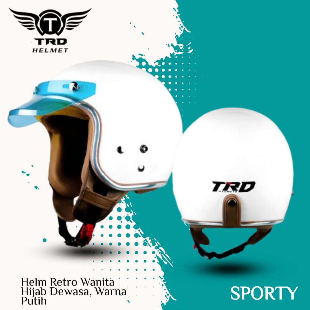 TRD sporty Helm Retro Wanita Hijab Dewasa Helm Warna Pastel Putih | SNI