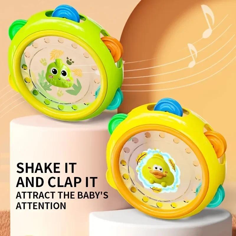 Cartoon frog and duck tambourine ring, Vibrating tambourine, suitable for children 0-3 years old cla