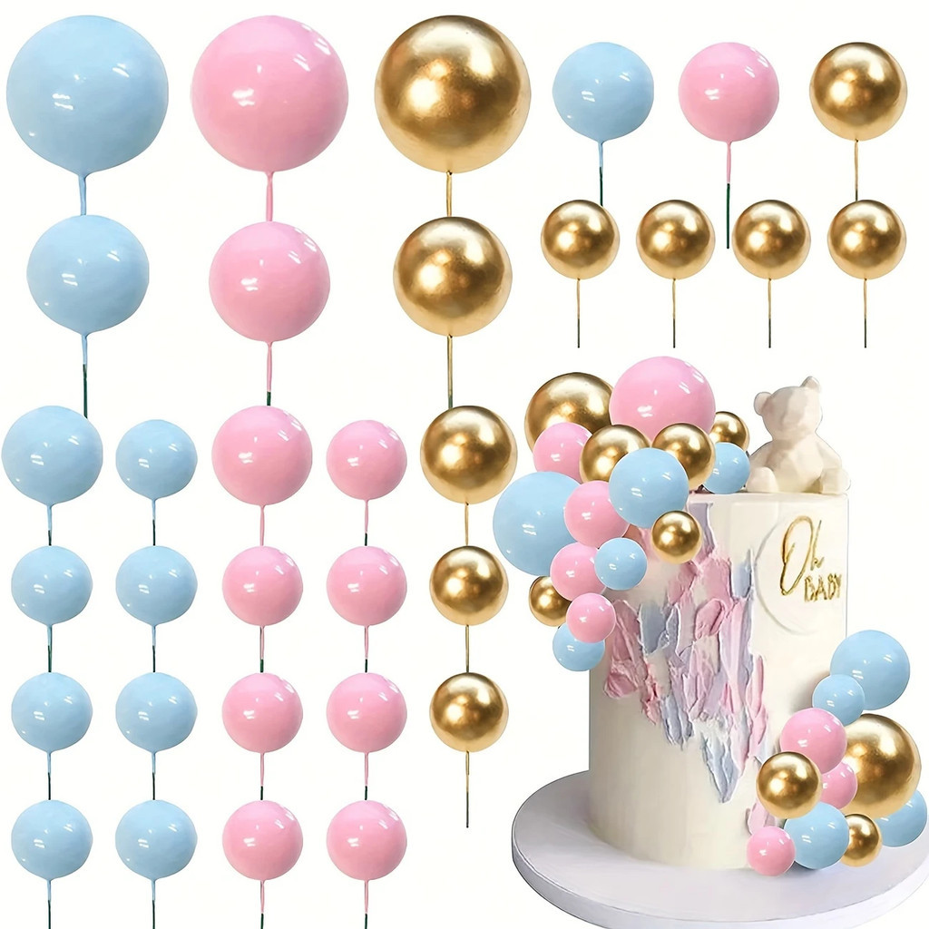 20 PCS Topper Kue Ulang Tahun Hiasan Kue Bentuk Bola Tusuk Cake Topper Ball Hiasan Bola Metalik Doff