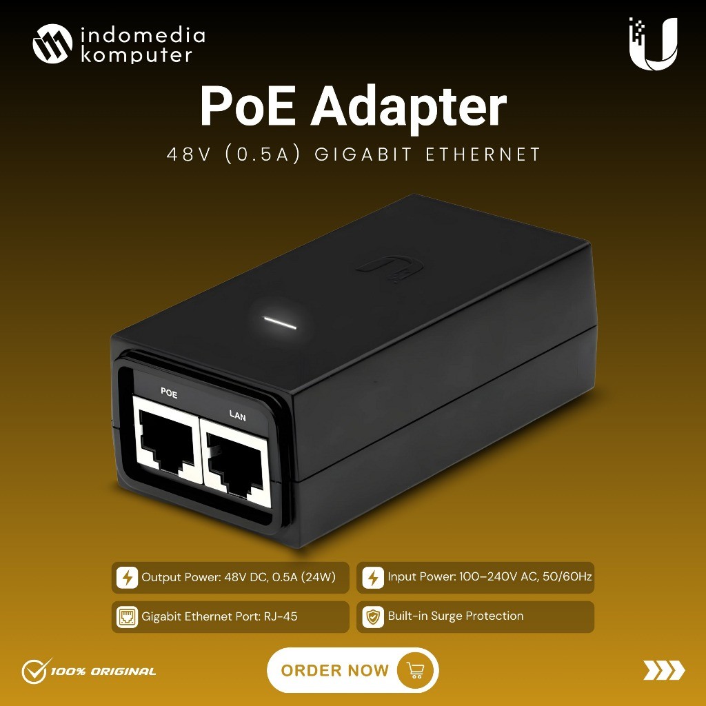 Adaptor POE 48V 0.5A GIGABIT UBIQUITI AD POE 48V 0.5A GIGABIT UBIQUITI Adaptor POE 48V 0.5A GIGABIT 