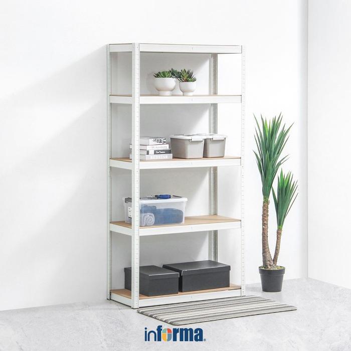 Informa Jason Rak Besi 5 Tingkat - Putih Penyimpanan Barang Rak Gudang Buku Arsip Multifungsi