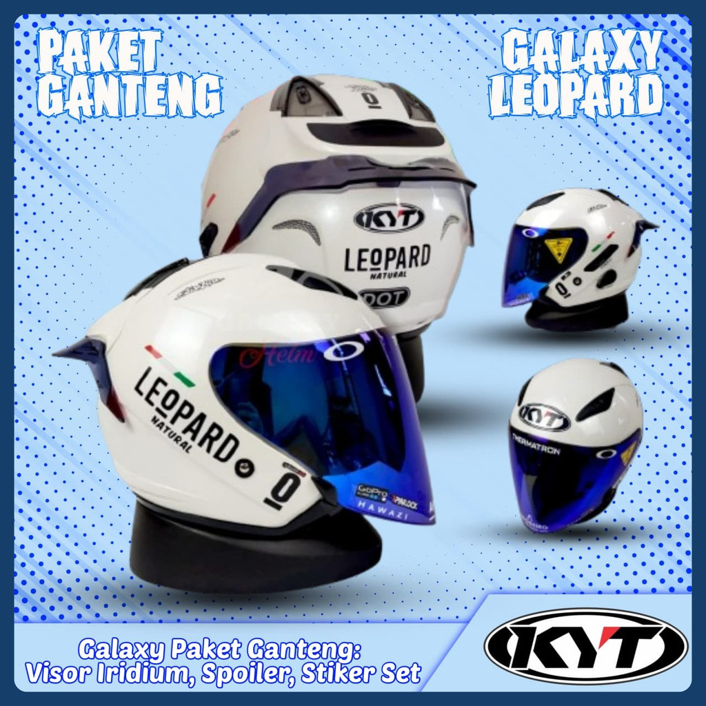 KYT GALAXY FLAT R PEARL WHITE PAKET GANTENG LEOPARD | HELM KYT HALF FACE SNI