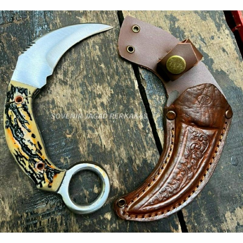 PISAU KRAMBIT RUSA HANDLE MODEL TANDUK BAJA PER FULLTANG