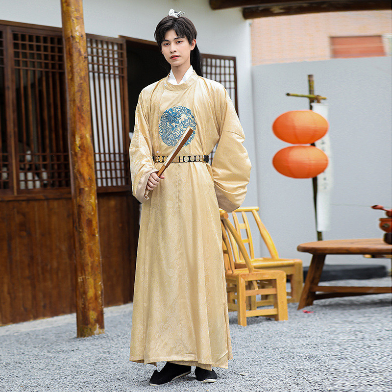 Jubah Leher Bulat Gaya Tang Pria Hanfu Baru Kostum Kuno