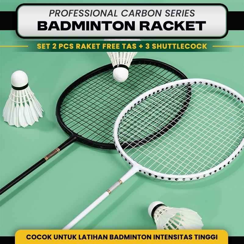 Raket Badminton FULL CARBON | Raket Bulu Tangkis Isi 2 Raket Bahan FULL CARBON Original Badminton Ra