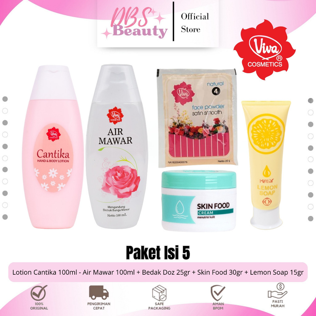 RRB - Viva Cosmetics Paket 5in1 Lemon Soap Kelly 15gr, Toner Air Mawar 100ml, Skin food 30gr, Lotion